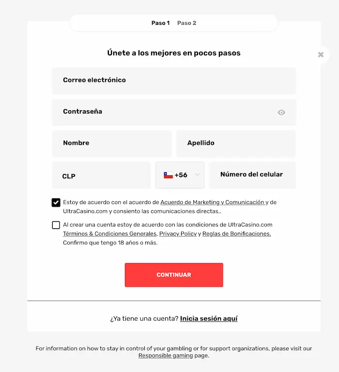 Ultra Casino Login reg
